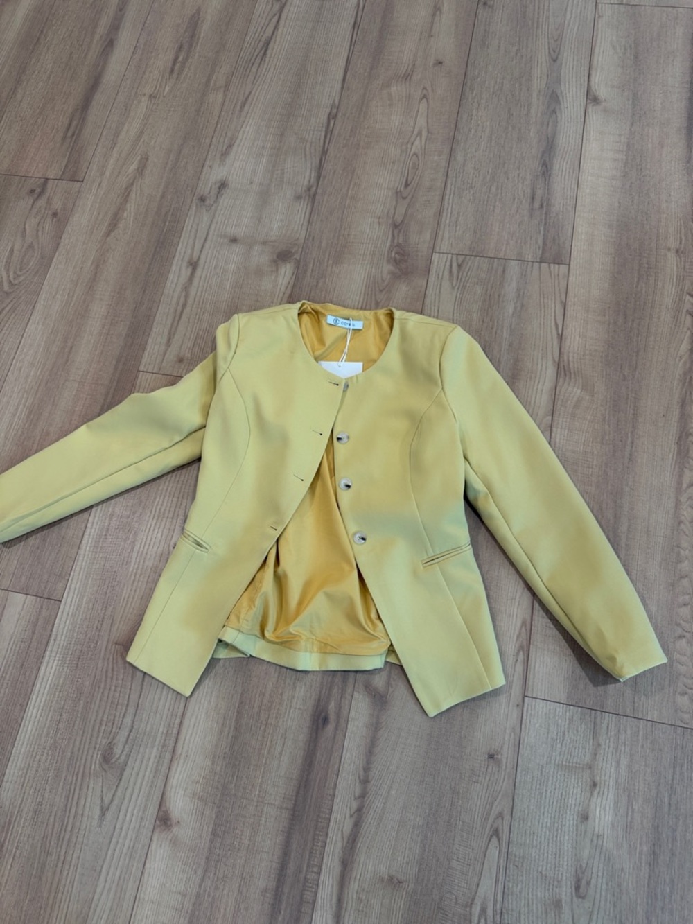 Womens Yellow Collarless Blazer Jacket